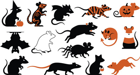 Obraz premium Halloween mice spooky cute vector illustrations for festive designs