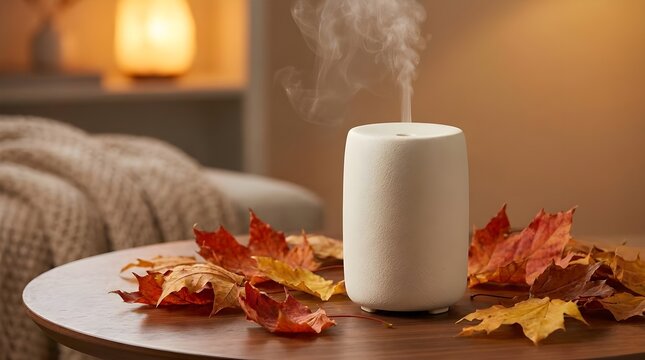 Aromatherapy Diffuser with Autumn Leaves Wellness Concept