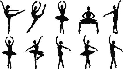 Graceful Ballerina Silhouette Vector Set Featuring Elegant Ballet Dancers in Professional Poses and Tutus for Theater Performance Posters Studio Logos and Dance Graphics © MdMOSTOFA