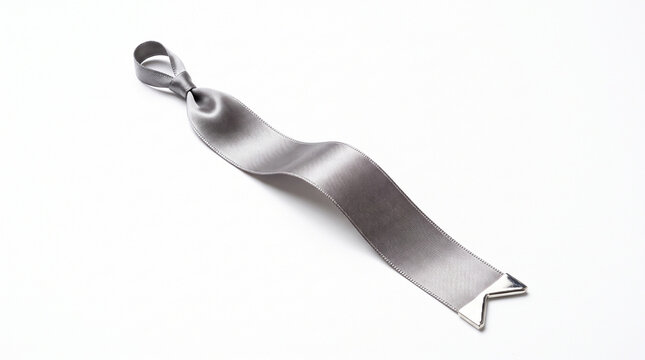 Shiny Gray Ribbon Bookmark Isolated on White Background for Elegant Page Marking