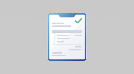An elegant and minimalist digital invoice or statement document icon with a vibrant green checkmark at the top right, set against a solid neutral gray background for clean UI representation. © Di Robin