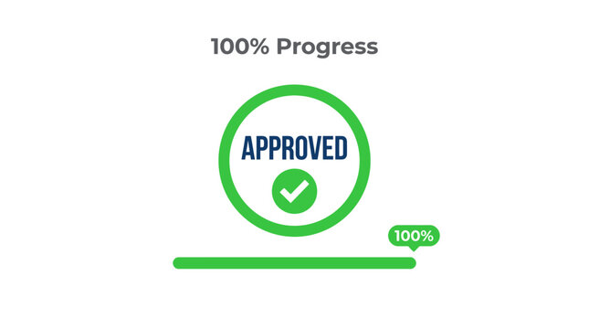 Approved 100% Progress Bar with Checkmark and Text