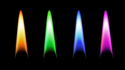 Four colorful flame energy beams vertical shapes. Abstract fire neon laser glow spikes futuristic effects.  © LuckyStep