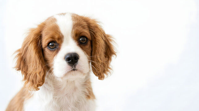 cavalier king charles spaniel puppy on white beckground 