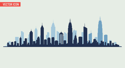 Obraz premium Cityscape Silhouette: Modern Urban Skyline with Tall Skyscrapers and Buildings