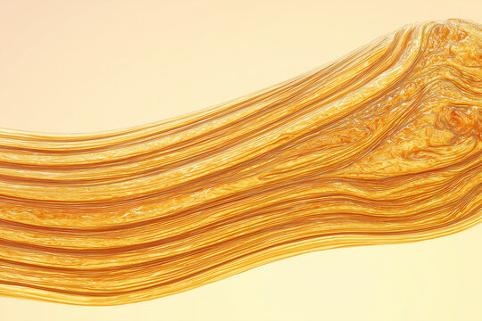Tendon collagen bundle longitudinal section with crimped fibrils in warm amber gold tones on cream background