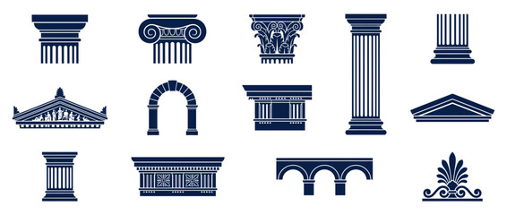 Ancient architectural elements collection, classic columns and arches © nanik