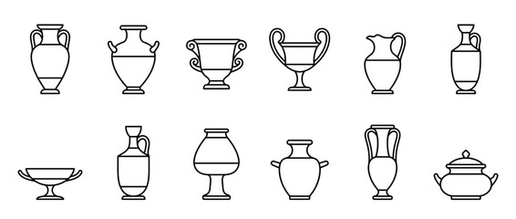 Collection of Ancient Greek Pottery and Vessels Line Art © nanik