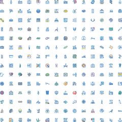 Fototapeta premium Large set of diverse outline icons representing concepts across business, health, science, and technology, perfect for web, interface, and informational design
