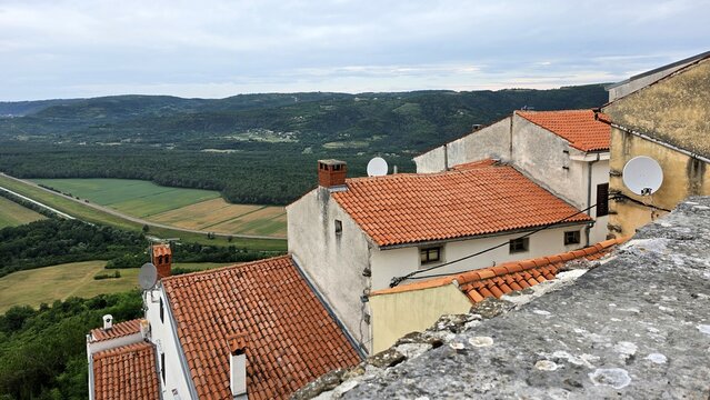 Terracotta Tiled Roofs of Motovun Overlooking Mirna River Valley Croatia