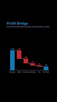 Profit Bridge Waterfall Chart Labeled Animated Overlay Alpha 4K Vertical 9x16 Light