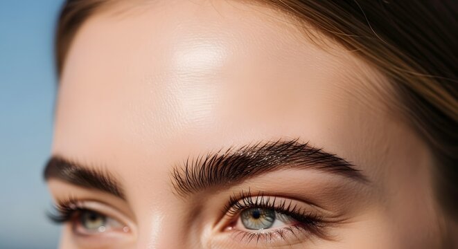 Close-up of young woman with groomed eyebrows and natural makeup