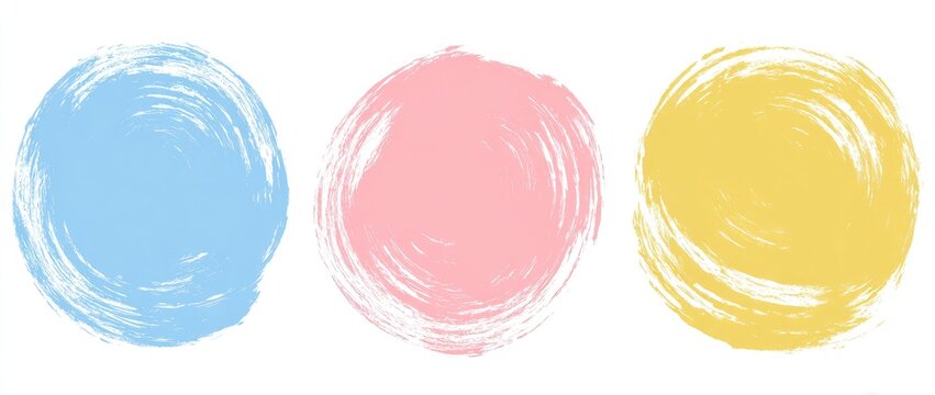 Pastel painted circles in blue, pink, and yellow on a white background