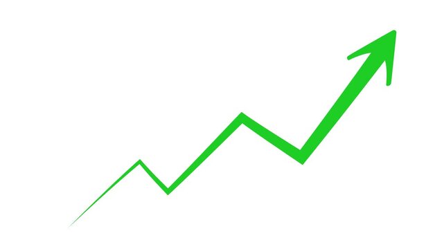 Green arrow graph line chart moving up concept of stock market business growth transparent background.