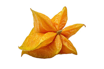 Fototapeta premium Fresh yellow star fruit isolated on transparent background, realistic tropical fruit PNG cutout with natural glossy texture