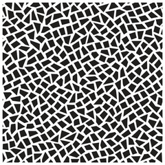 Obraz premium Geometric mosaic background with black irregular polygons on a crisp white flat surface.
