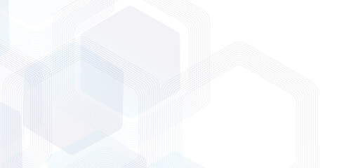 Fototapeta premium Abstract geometric pattern with overlapping translucent hexagons and flowing lines on a white background