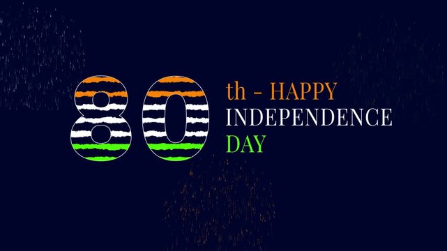 80 Years of Indian Independence Day Video Backdrop, Tricolor Indian Flag Colors in Textured Typography, 4K Celebratory Motion Graphic.