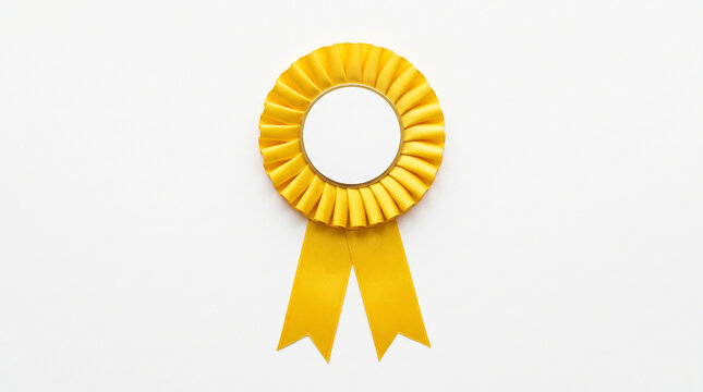 yellow Winner Rosette Prize Ribbon with Blank Center Isolated on White Background