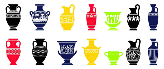 Collection of Ancient Greek Style Ceramic Vases and Urns © panut