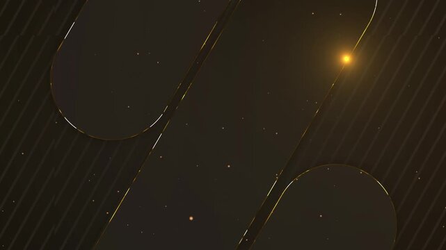 Abstract Elegant Dark Charcoal Grey and Gold Layered Geometric Background with Golden Particles and Light Streaks Loop animation.