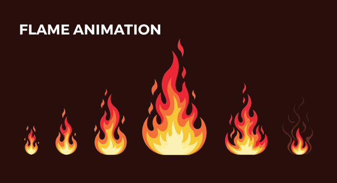 Collection of stylized vector flames in various shapes and sizes. Isolated bonfire, campfire, and candle fire icons set on white background. Flat graphic design elements for burning effects.