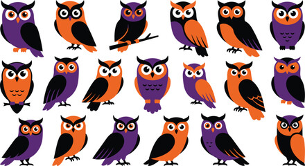 Fototapeta premium Halloween owls spooky festive owl collection for autumn decor