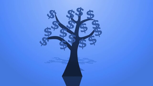 Stylized tree with dollar sign leaves showing money growth wealth and financial success animation