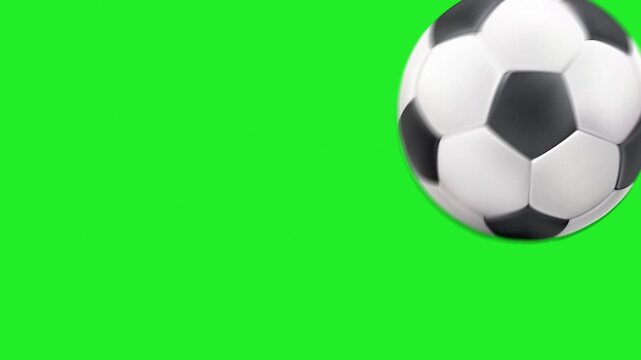 3D Realistic Soccer Ball Rolling and spinning across a green screen background, Football Animation for Sports Broadcast Animation.