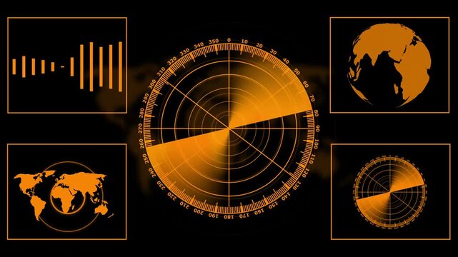 Digital radar interface with global map and data visualization hud technology