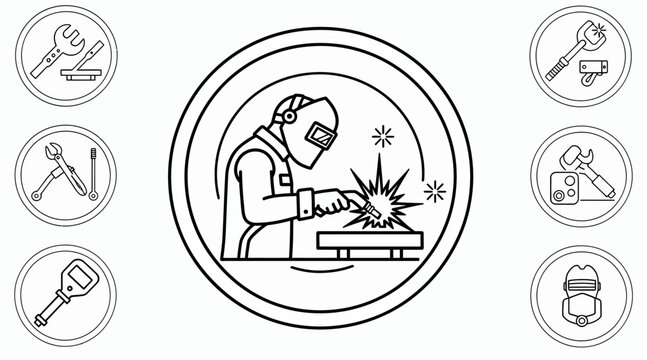 welder working with welding mask and tools