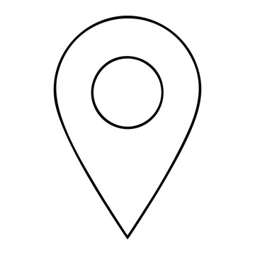 Clean minimalist line art vector icon of a map pin location marker, representing GPS navigation point and travel destination, hand-drawn outline style scalable illustration for mapping applications