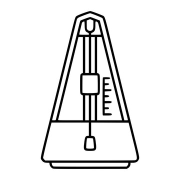 Minimalist vector icon of a metronome for music practice, featuring line art outline style, hand-drawn aesthetic, scalable graphic design element perfect for musicians, apps, and print materials.