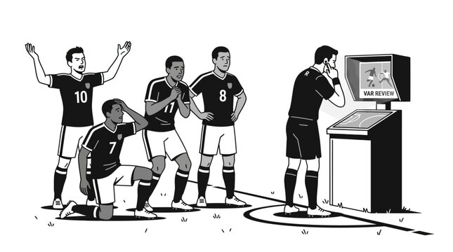 Soccer players react to VAR decision on field