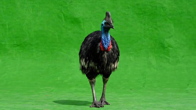 Southern Cassowary Standing On A Bright Green Screen Background.