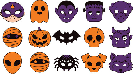 Fototapeta premium Cute halloween character icons spooky fun for parties decorations