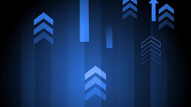 Abstract futuristic background with glowing vertical lines and upward arrows, modern digital design with space for text animation