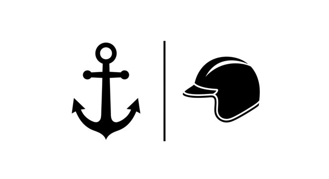 Black nautical anchor and safety helmet icons vector illustration