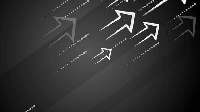 Abstract dark background with glowing upward arrows and diagonal dotted lines, suggesting growth progress and rising success animation