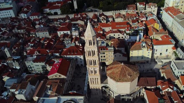 Saint domnius cathedral bell tower aerial view in split, croatia