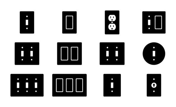 Electrical Switch Plate Icons, Light Switch Covers, Toggle and Outlet Set, Modern Minimalist Vector Collection for Home Renovation and Design