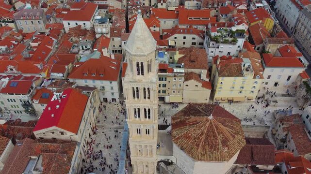 Aerial view of saint domnius cathedral bell tower in split, croatia