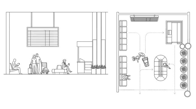 Minimal cad architectural floor plan layout with simple line segments, structural schematics, engineering drawing, technical documentation, building