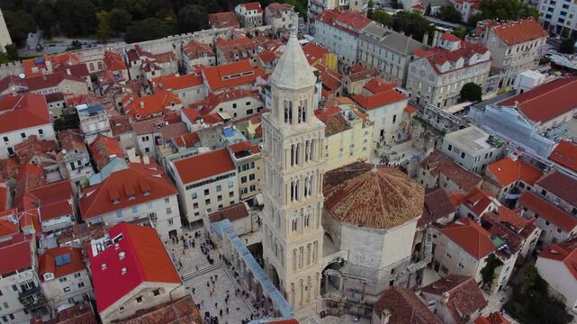 Saint domnius cathedral bell tower aerial view in split, croatia