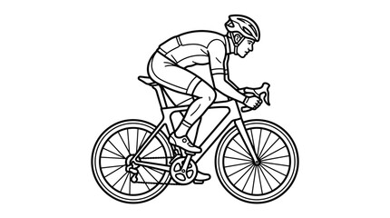 Fototapeta premium Dynamic Black and White Line Drawing of a Cyclist in Motion on a Road Bike with high quality professional line art symbols for modern creative design and digital branding projects