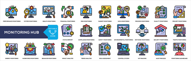 Naklejka premium Monitoring And Analytics Icons For Business Operations 