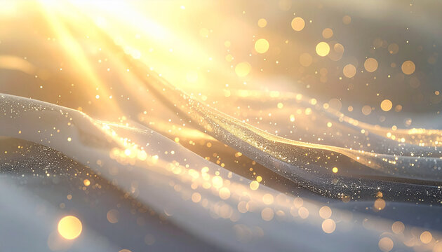 Golden Sunlight Illuminating Elegant Flowing Fabric with Sparkling Bokeh Abstract Luxury Background.generated by AI.