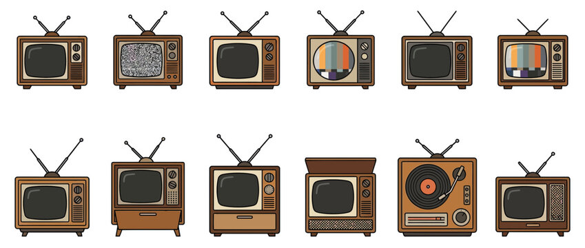 Retro Televisions Collection on White Background