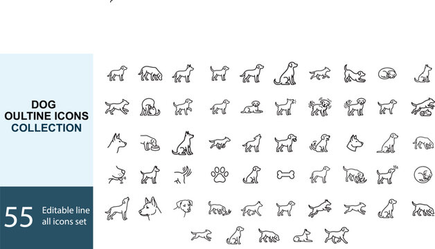 Dog outline icons collection, editable line art