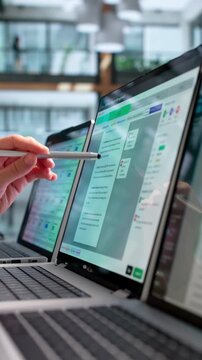 Young Businesswoman Reviews Contract Lifecycle Management System
